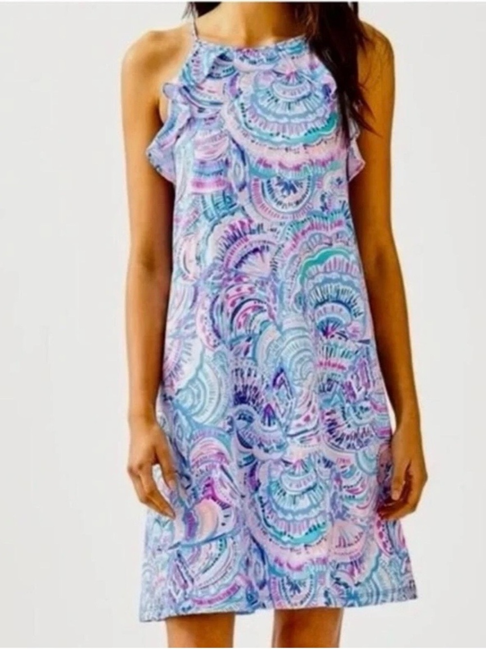 Lilly Pulitzer Billie Ruffle Halter Dress, Size XL, Shell Pattern
